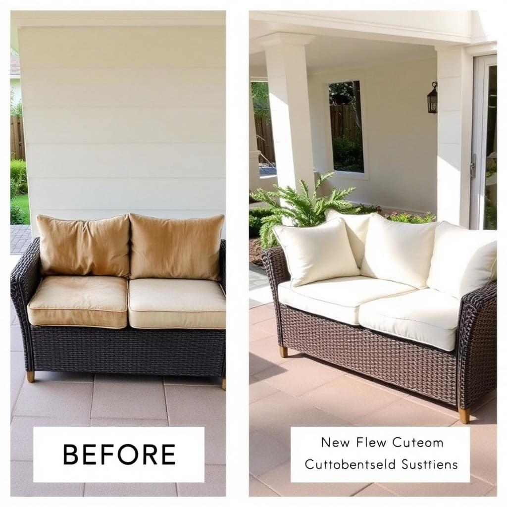 Custom outdoor cushions — before and after in Pasadena, CA